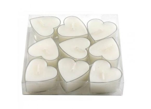A pack of 9 heart shaped t-lights