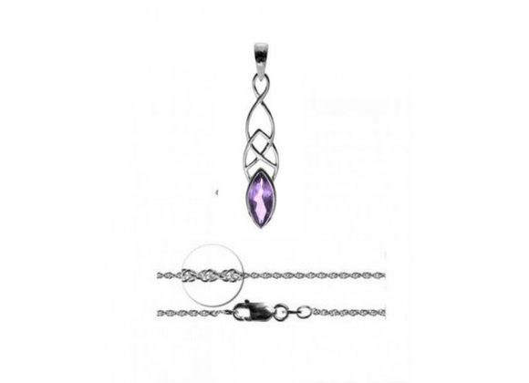 925 Silver & Amethyst Celtic design Pendant and Chain