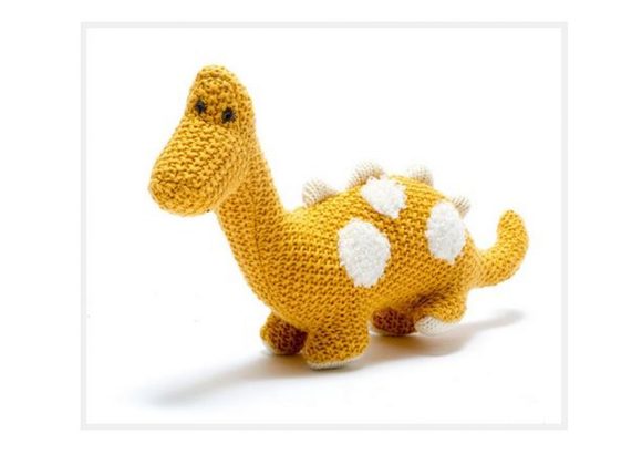 Diplodocus Small Mustard Knitted Organic Cotton Dinosaur Toy 