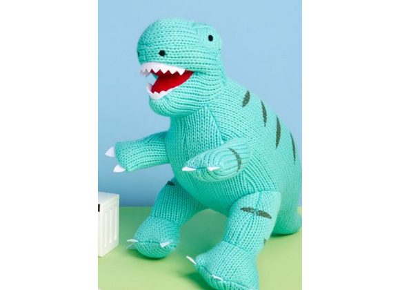 T Rex  Ice Blue Knitted Dinosaur Rattle