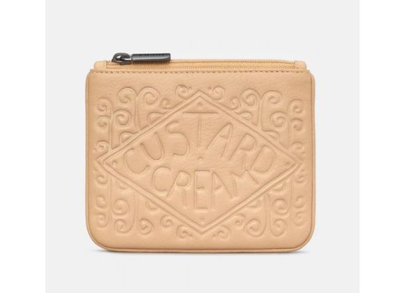 Custard Cream Zip Top Leather Purse by YOSHI