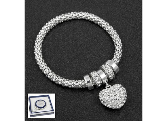 Silver Plated Bracelet  with Diamante Heart Charm by Equilibrium 