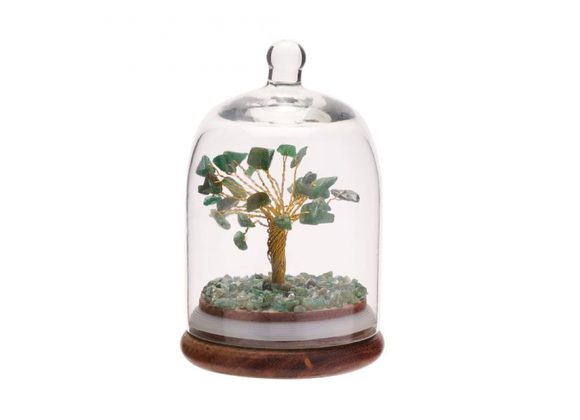 Aventurine Gemstone Tree of Life in Glass Cloche