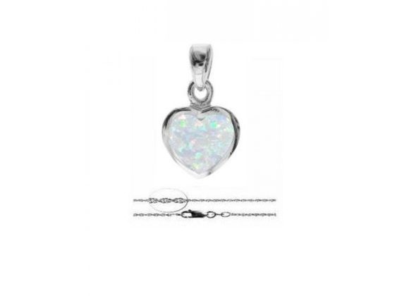 925 Silver & White Opalique Heart Pendant