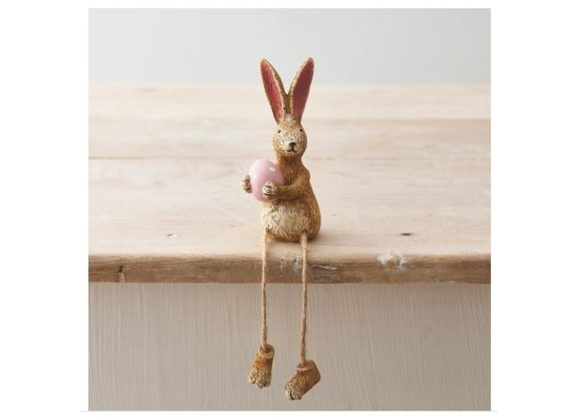 Shelf sitting Dangly legs Bunny with Pink Egg