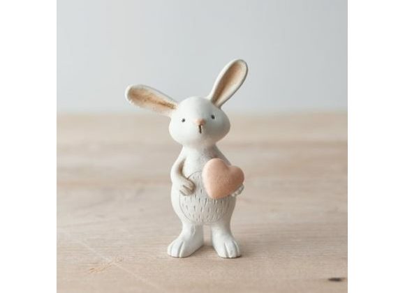 Small white standing Rabbit with Pink Heart 8cm