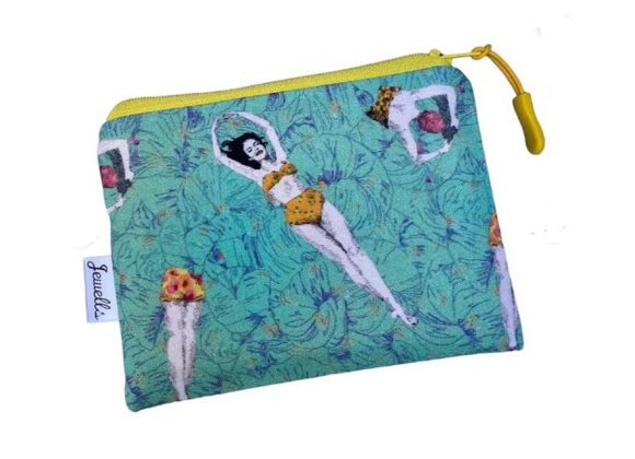 Green & Yellow Swimmer fabric Coin Purse /  Pouch 