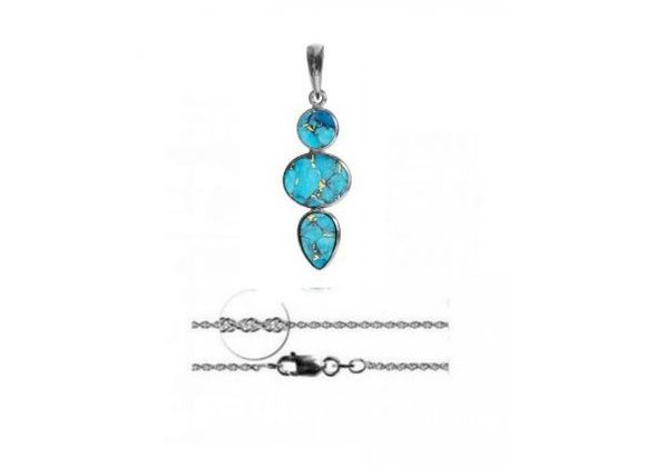 925 Silver Round, oval & teardrop blue mohave Pendant.