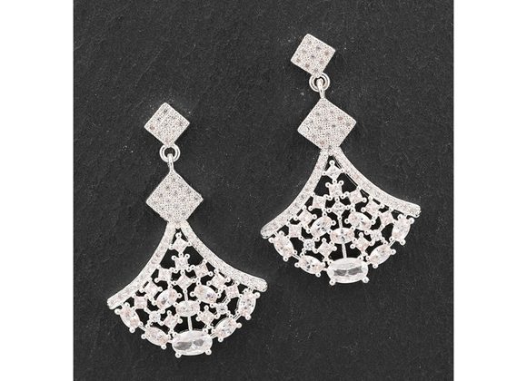 Silver Plated & CZ Fan Shape Earrings by Equiluibrium