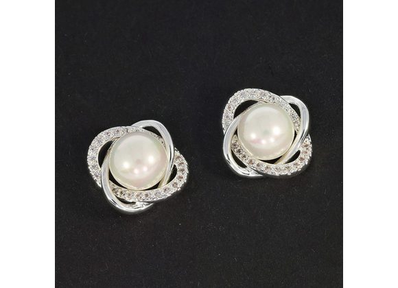 Sparkle Pearl Knot Silver Plated Earrings by Equilibrium