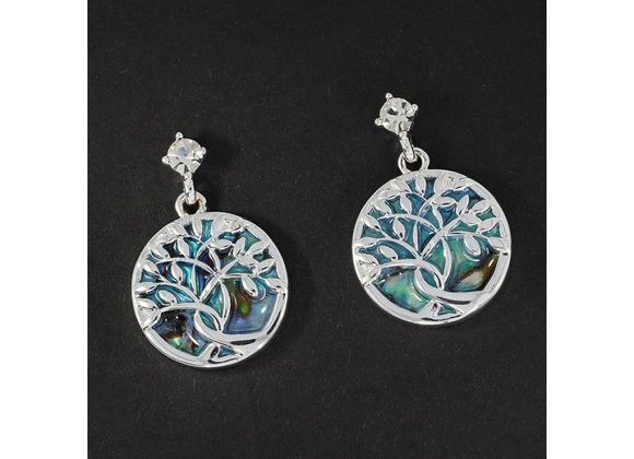 Tree of Life Silver Plated & Paua Shell Drop Earrings by Equilibrium