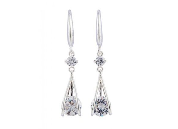 Cubic Zirconia Silver Plated Drop Earrings by Equilibrium