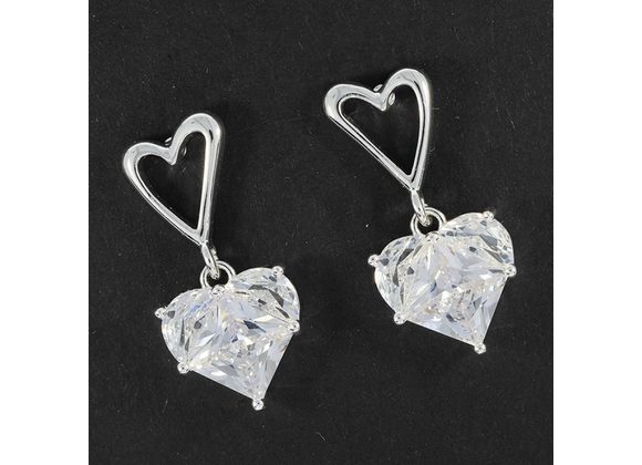  Silver Plated & CZ Heart Drop Earrings by Equilibrium