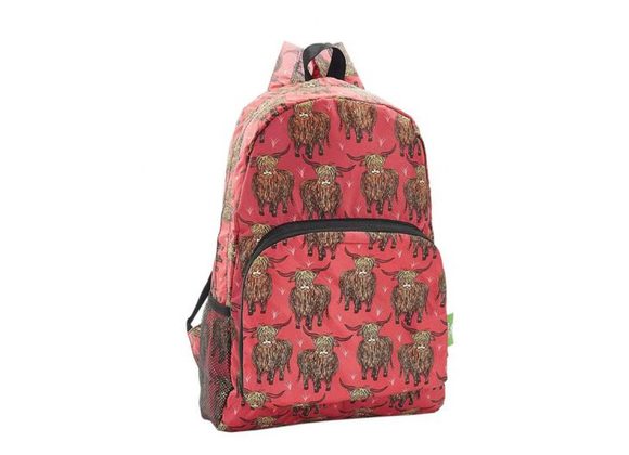 Red Highland Cow Lightweight Foldable Backpack by Eco Chic