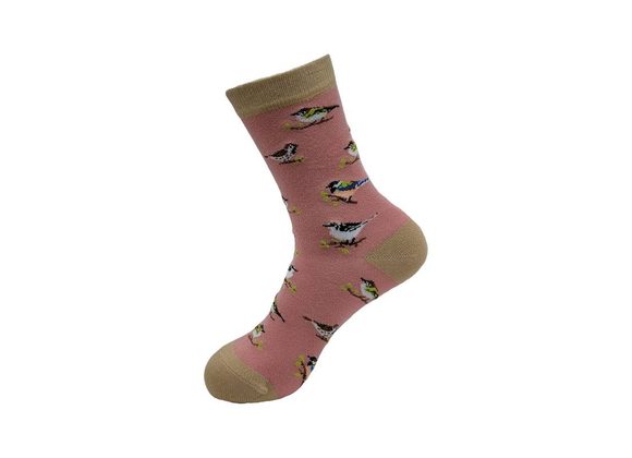 Pink Wild Birds Bamboo Socks 4-8 