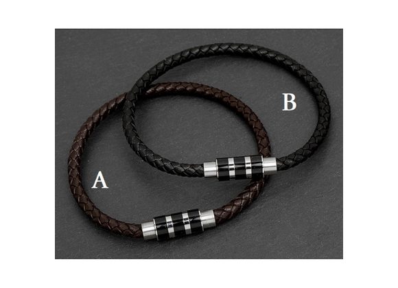 Men Stripe Clasp Leather Bracelet by Equilibrium