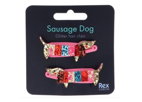 Sausage Dog glitter hair clips,  Set of 2 