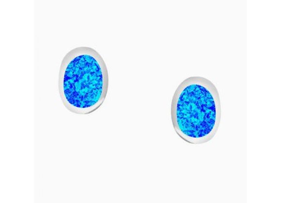 925 Silver Blue Opalique Oval Stud earrings