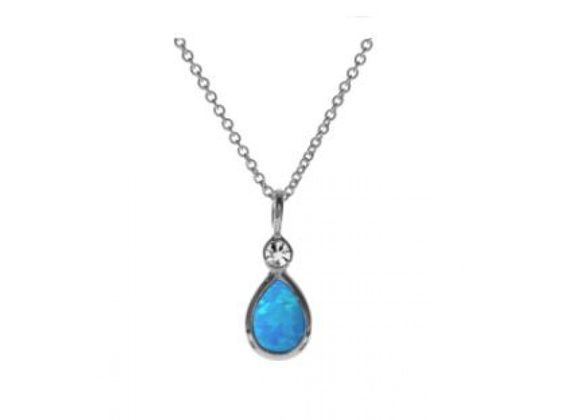 925 Silver Blue Opalique Teardrop Pendant and Chain