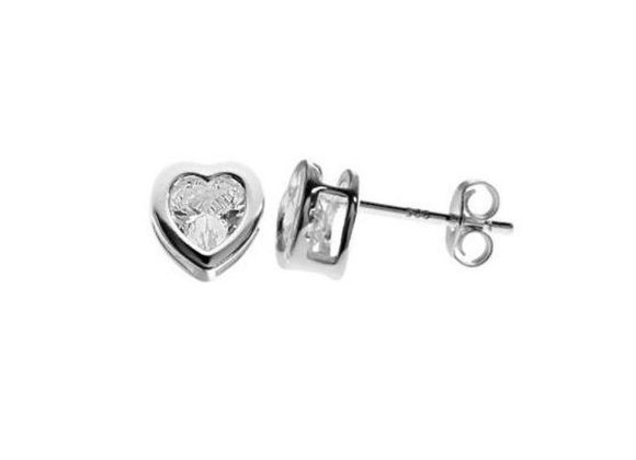 925 Silver Cubic Zirconia heart Stud Earrings