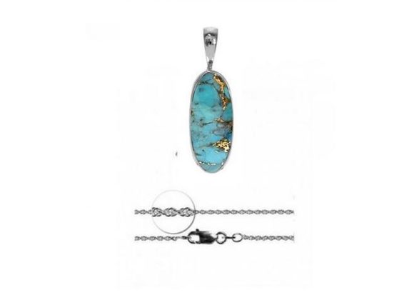 925 Silver & Blue Mohave Turquoise Long Oval Pendant and Chain