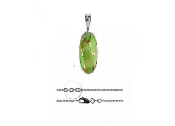 925 Silver & Green Mohave Turquoise Long Oval Pendant and Chain