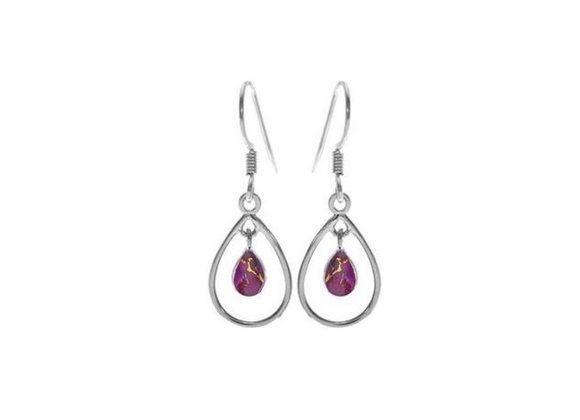 925 Silver Teardrop Purple Mohave Earrings