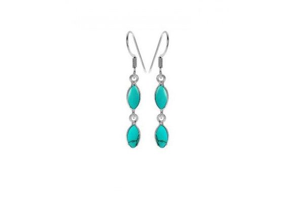 925 Silver Double drop marquis turquoise earrings