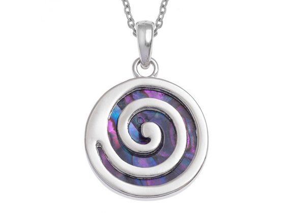 Round Spiral inlaid Paua Shell Pendant by Tide Jewellery