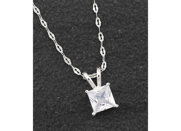 Silver Plated Solitaire CZ Necklace by Equilibrium