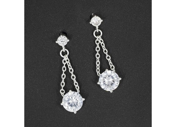 Solitaire Cubic Zirconia Silver Plated Drop Earrings by Equilibrium