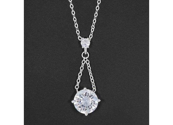 Solitaire Cubic Zirconia Silver Plated Necklace by Equilibrium