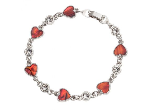 Heart red inlaid Paua shell bracelet by Tide Jewellery