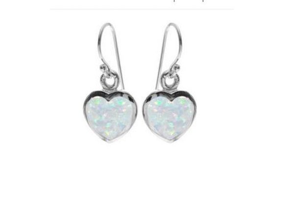 925 Silver & White Opalique Heart Earrings