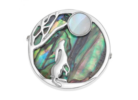 Hare gazing Moon Paua Shell Brooch by Tide Jewellery