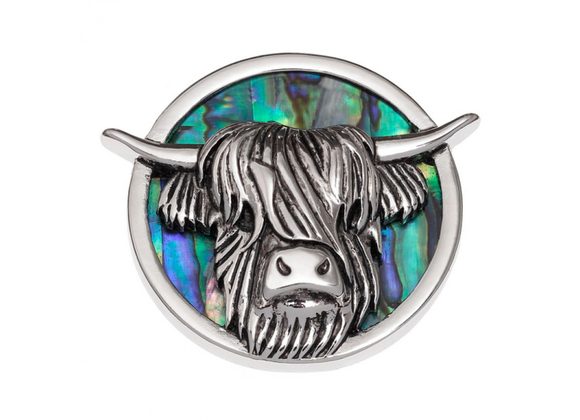 Highland Cow Paua Shell Brooch by Tide Jewellery