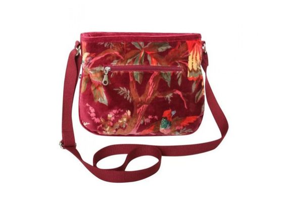 Red Botanical Print Velvet Messenger Bag