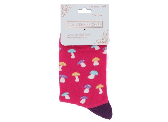 Pink Bamboo Socks, Mushrooms