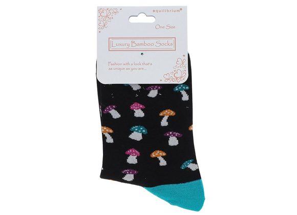 Black Bamboo Socks, Mushrooms