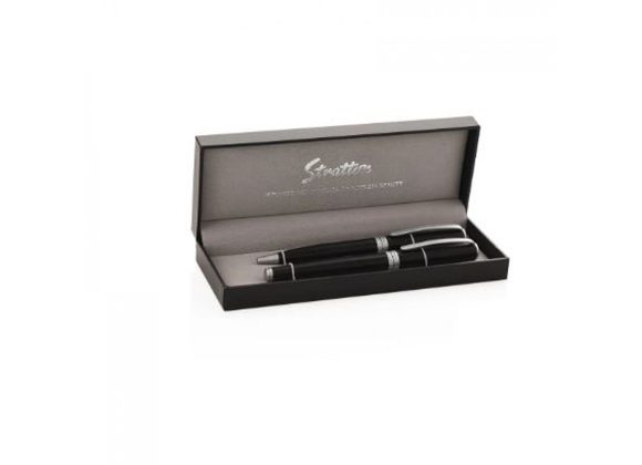 Stratton Black and Silver Rollerball and Ballpoint Pen Set complete with Gift Box