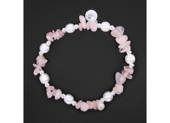 Silver Plated Faux Pearl & Rose Quartz Bracelet