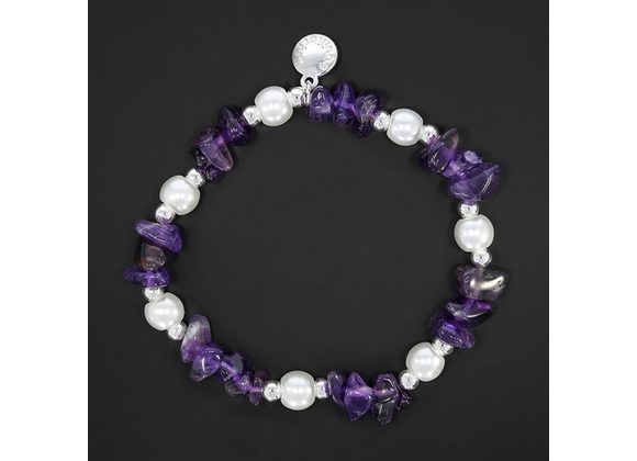 Silver Plated Faux Pearl & Amethyst Bracelet