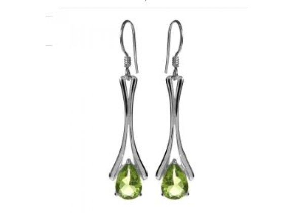 925 Silver split bar Earrings with teardrop Peridot