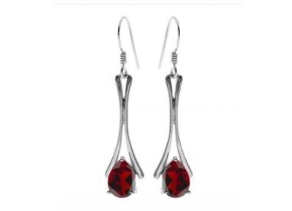 925 Silver split bar Earrings with teardrop Garnet