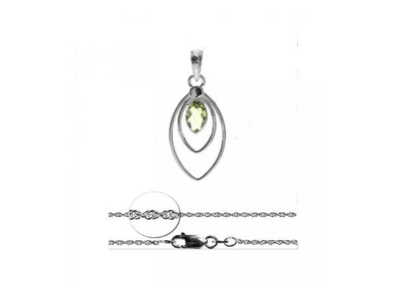 925 Silver Double marquis framed faceted Peridot Pendant