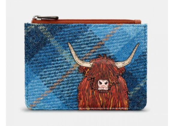 Highland Cow Harris Tweed & Leather Zip Top Purse by YOSHI