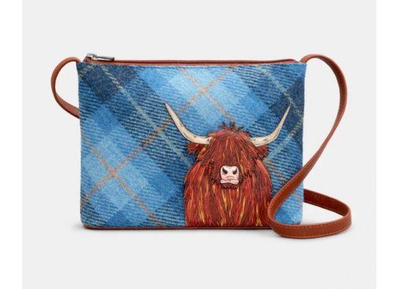 Highland Cow Harris Tweed & Leather Cross Body Bag by YOSHI