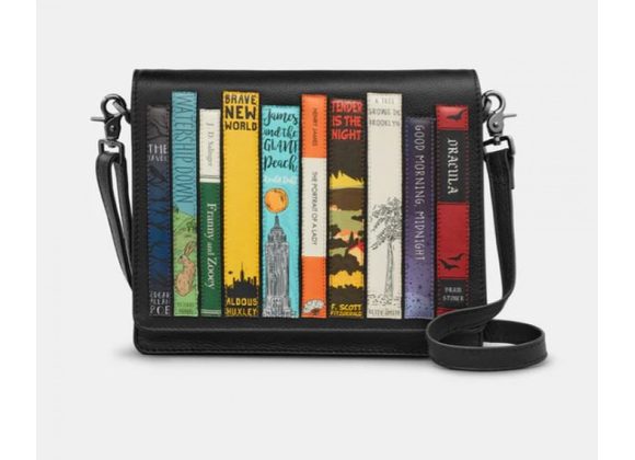 Black Leather Bookworm Flap Over Cross Body Bag by YOSHI