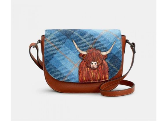 Highland Cow Harris Tweed & Leather Flap Over Cross Body Bag by YOSHI