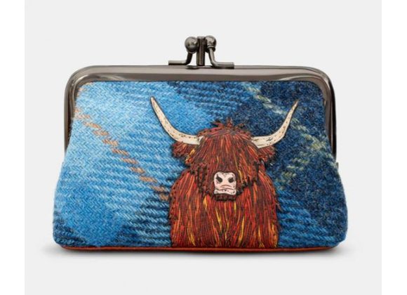 Highland Cow Harris Tweed & Leather Frame Purse by YOSHI